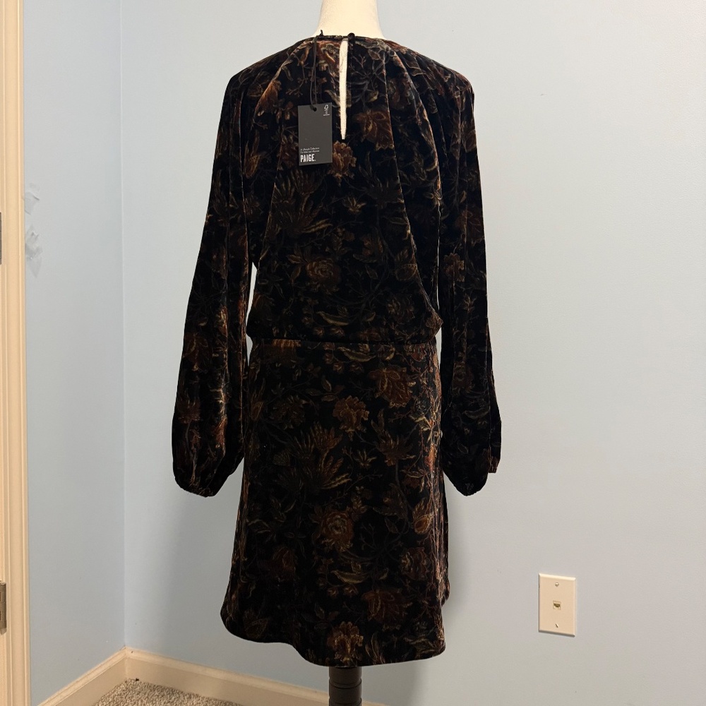 PAIGE Brown Estefani Printed Velvet Wrap Dress Sz L - Picture 6 of 12